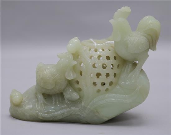 A Chinese celadon jade censer, 5.5in. (14cm)